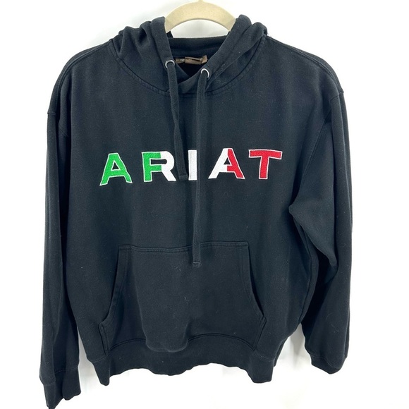 Ariat Womens Mexico Hoodie Size S Black Pullover Sweatshirt Embroidered Logo - Picture 3 of 13